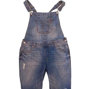 🌷New Without Tags-Kenzie Jeans- Bibbed- Distressed Blue Denim Overalls -Size 14
